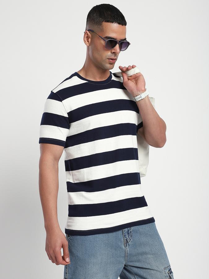 Men Cotton Regular Fit Crew Neck Striped T-shirt