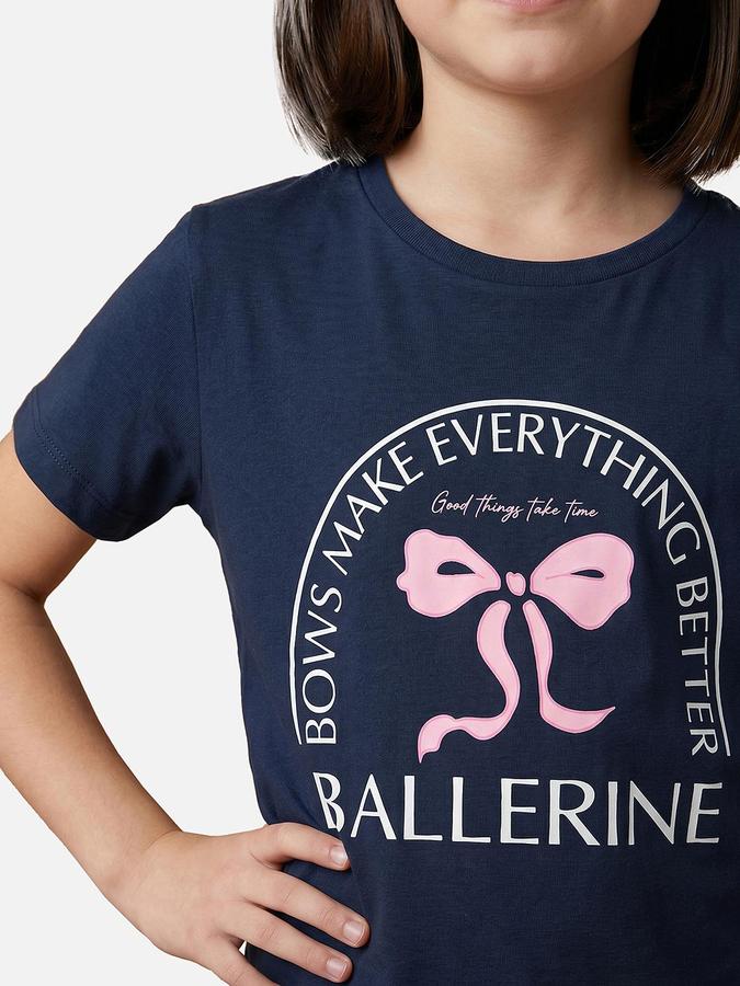 R&B Blue Girls Printed Short Sleeves Tshirt