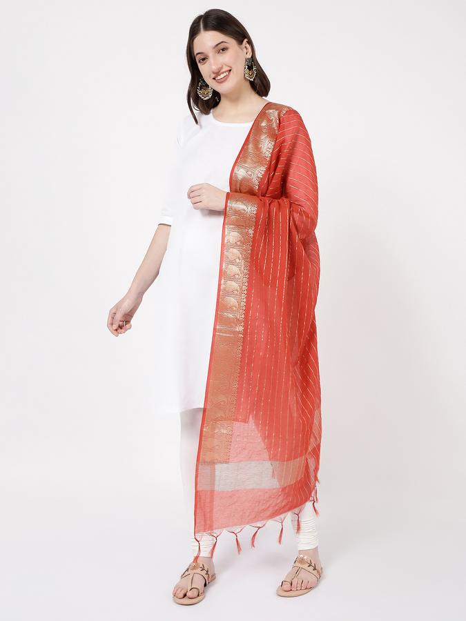 R&B Women's Red Striped Dupatta