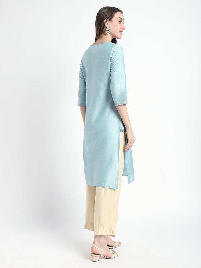 R&B Women Green Solid V-Neck Knee Length Ethnic Kurta
