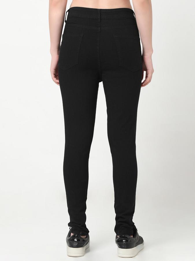 Women Cotton High Rise Button Closure Solid Jeggings