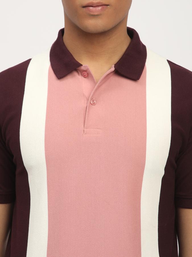 Men Polycotton Slim Fit Polo Neck Color Block T-shirt