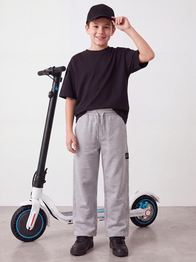 R&B Boys Grey Melange Solid Casual Pant 