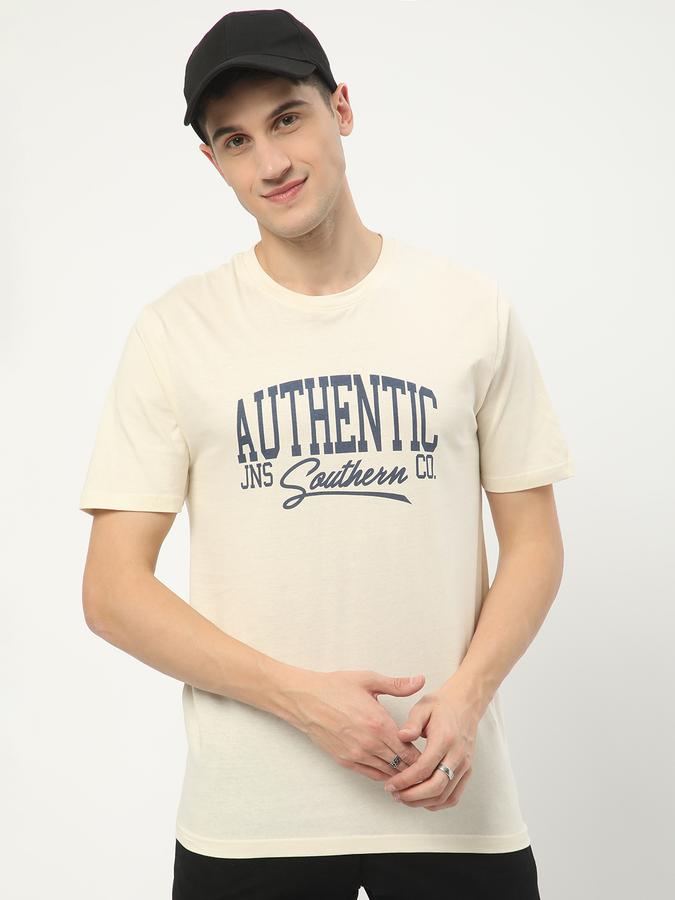 Men Cotton Regular Fit Crew Neck Typographic T-shirt