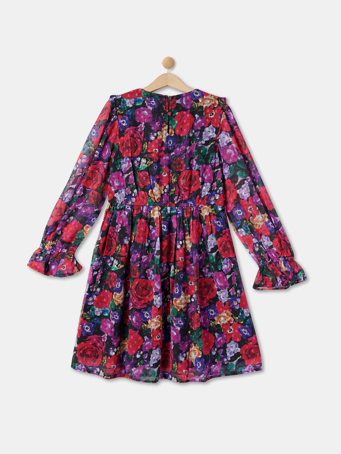 Girls Floral Print A-Line Dress image number 1