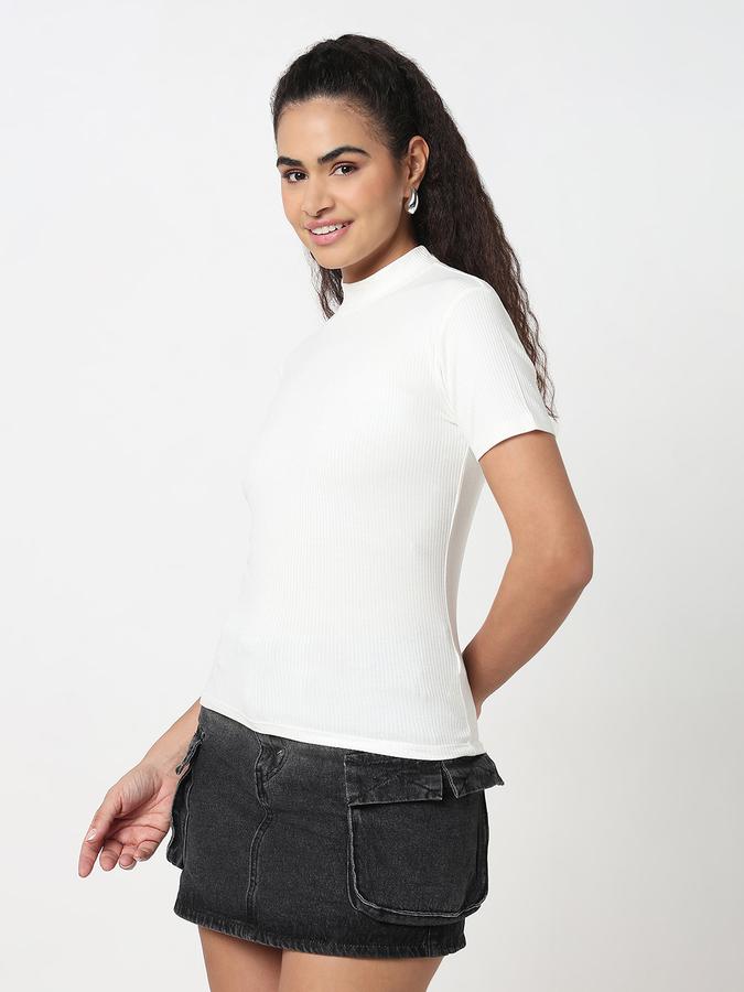 Women Viscose Slim Fit High Neck Ribbed Top