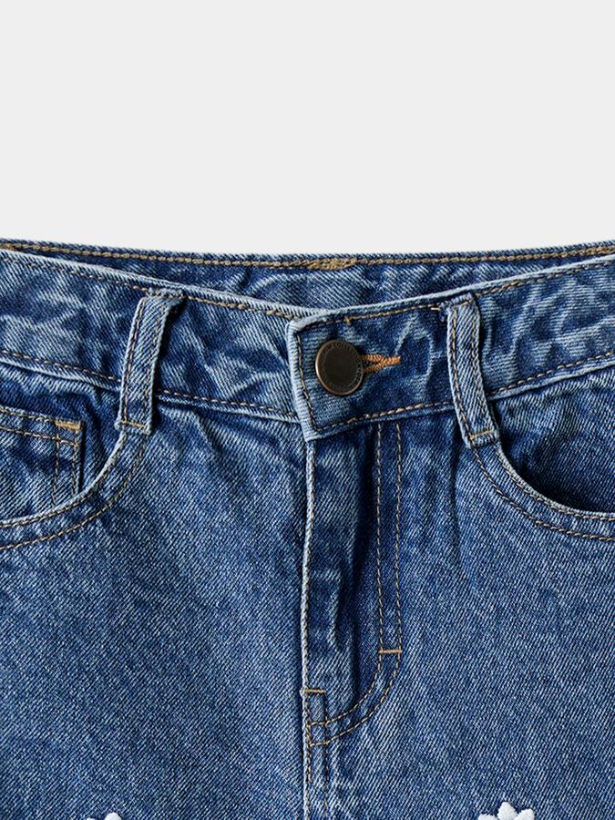 Girls Cotton Regular Fit Mid Rise Embroidered Jeans