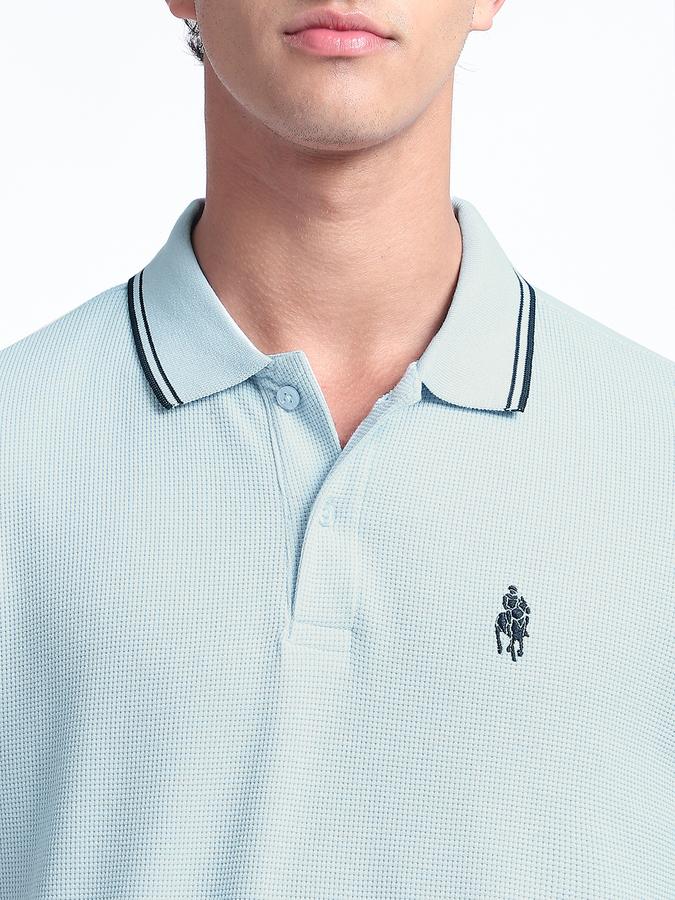 Men Cotton Blend Slim Fit Polo Neck Solid T-shirt