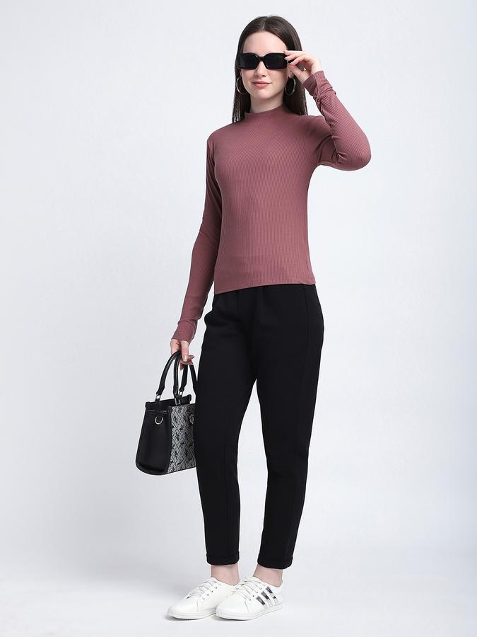 R&B Women Black Solid Slim-Fit Trousers