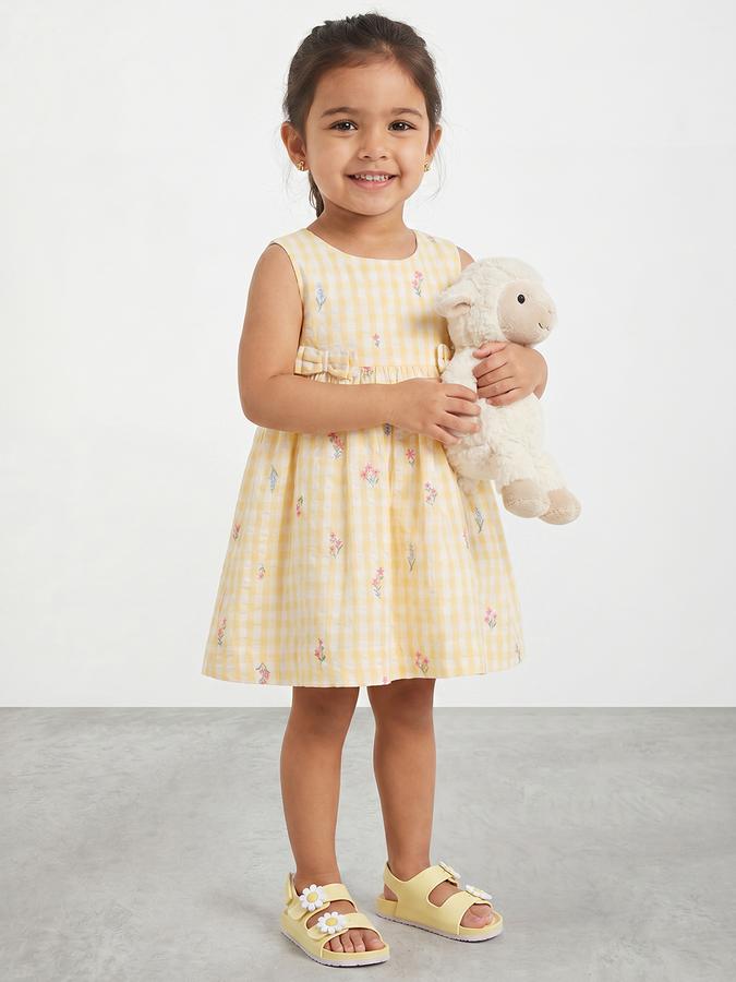 R&B Girl Yellow Floral Print Pure Cotton Sleeveless Fit and Flare Dress
