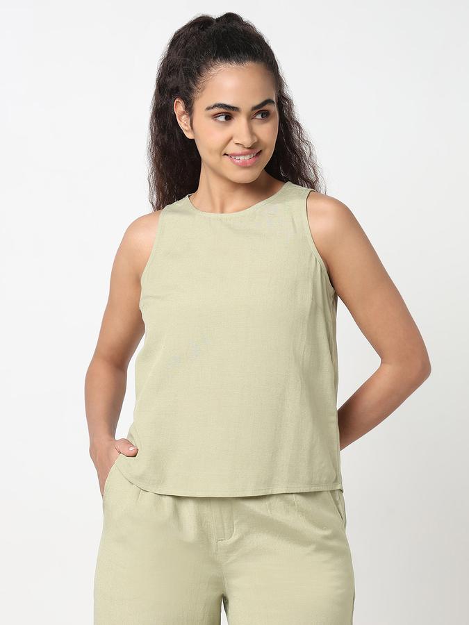 R&B Women Sage Solid Sleeveless Top