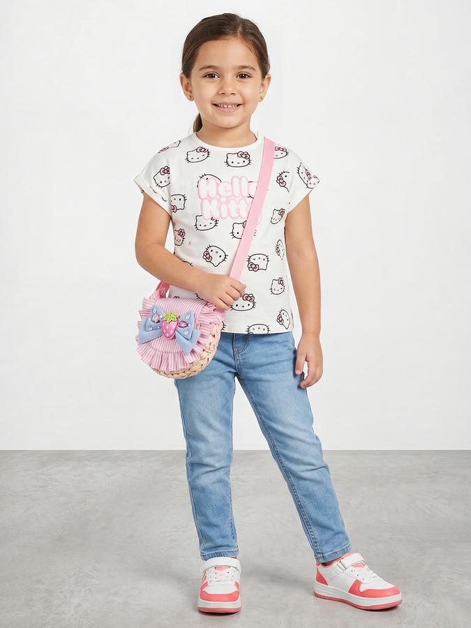R&B Girls Multicolor Regular Fit Hello Kitty Printed Short Sleeve T-shirt