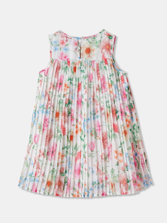 Girls Floral Print Sleeveless Round Neck Knee Length Dress