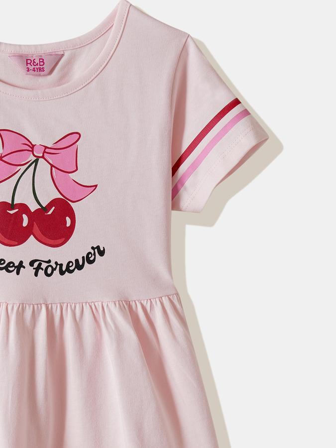 Girls Cotton Regular Fit Round Neck Tiered Dress