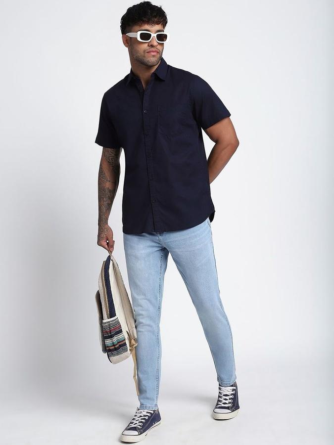 R&B Men Dark Blue Carrot Fit Mid-Rise Jeans