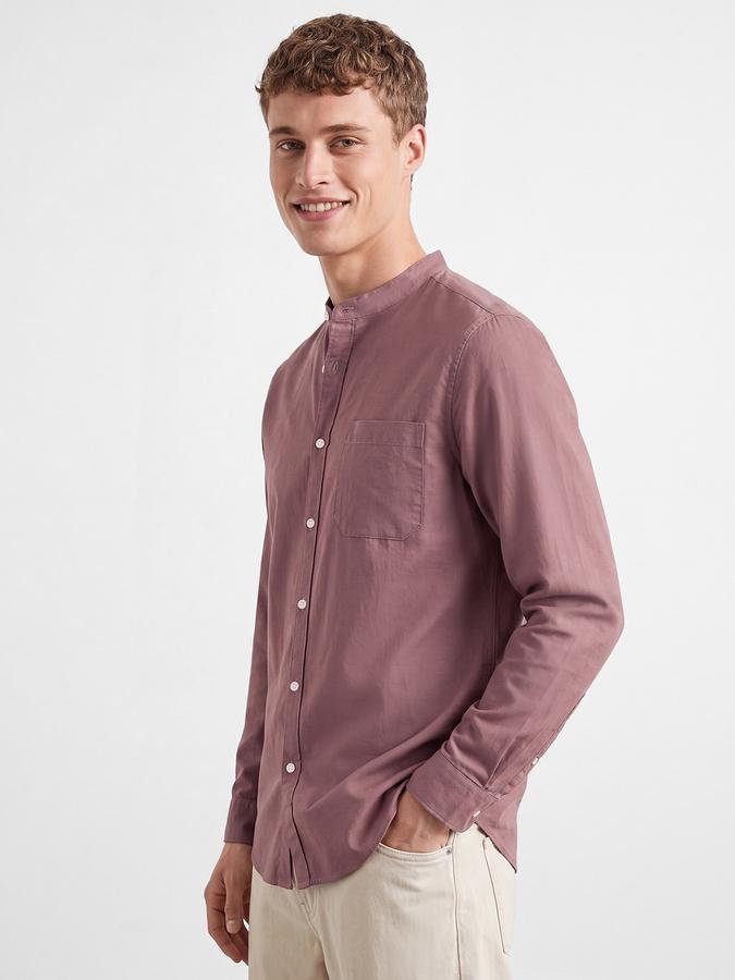 R&B Men's Mauve Long Sleeves Slub Mandarin Collar Shirt