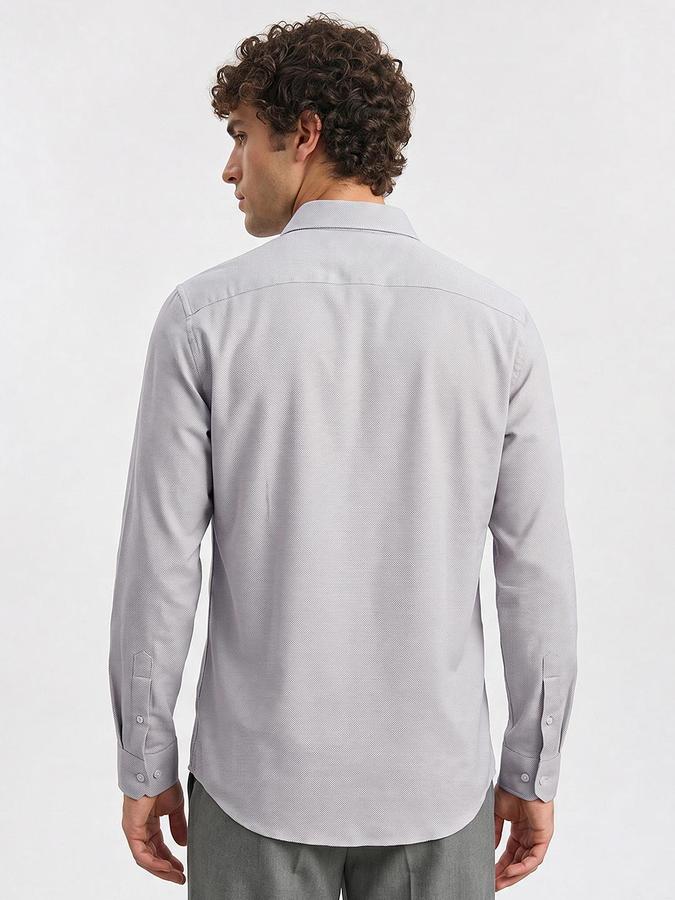 R&B Men Grey Button Down Long Sleeves Textured Shirt