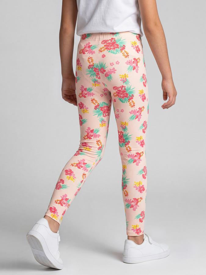 R&B Peach Floral Printed Girls Leggings