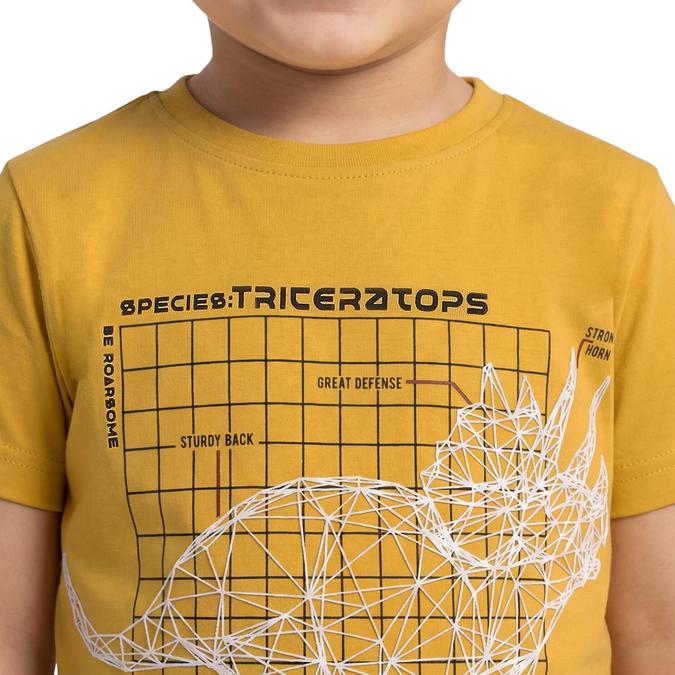 R&B Boy Yellow Cotton Printed Round Neck T-Shirt