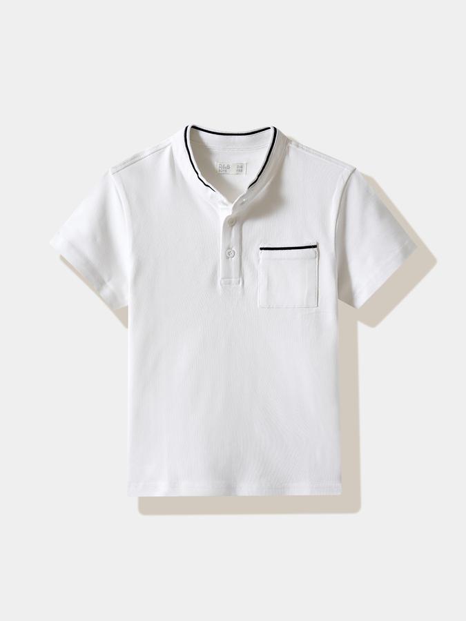 Boys Cotton Regular Fit Mandarin Collar Solid T-shirt