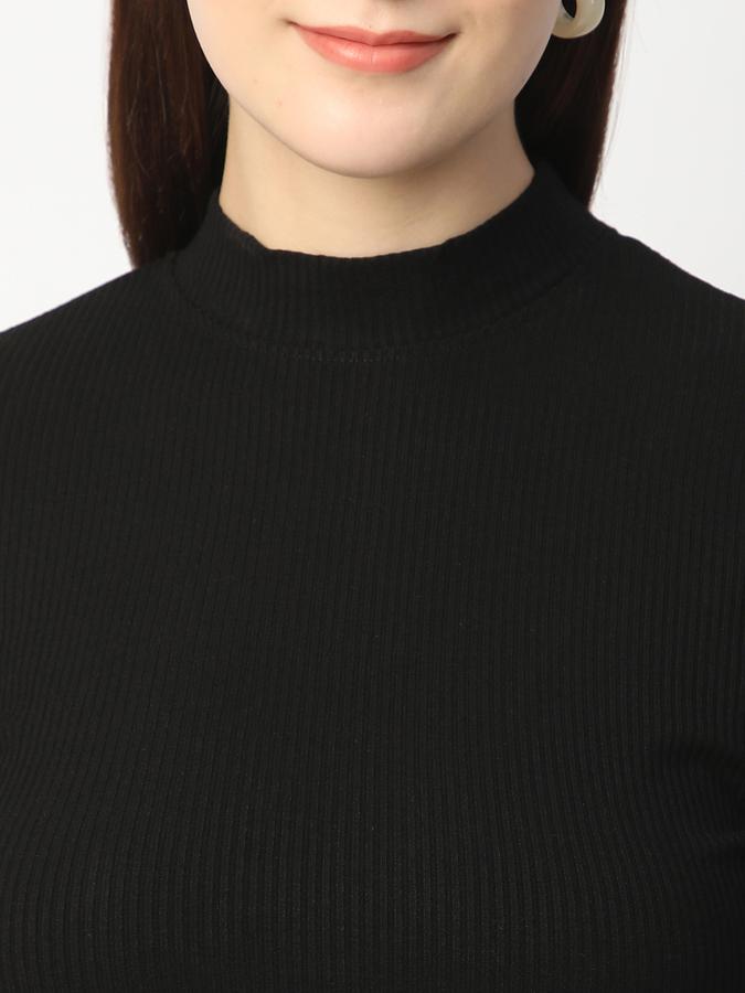 Women Viscose Fitted High Neck Ribbed T-shirt