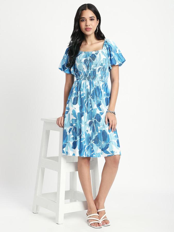 R&B Blue Printed Women Regular fit Dress