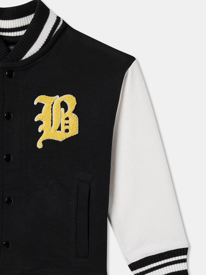 Boys Cotton Varsity Snap Front Colorblock Jacket