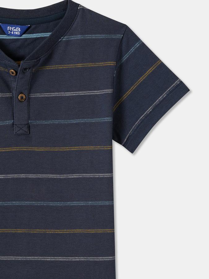 Striped T-Shirt with Henley Neck and Short Sleeves image number 2