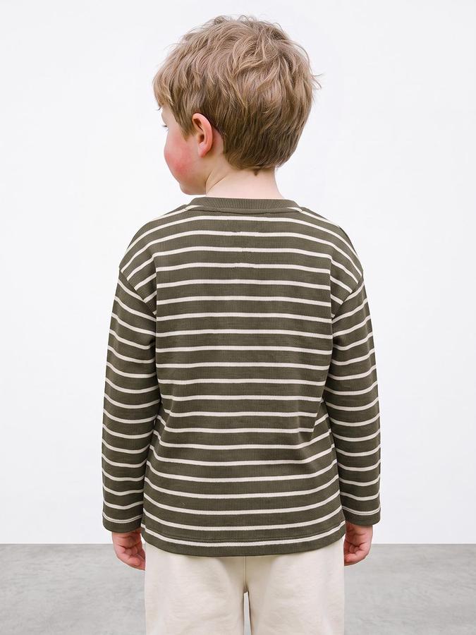 R&B Boys Green Striped Long Sleeves Round Neck T-Shirt