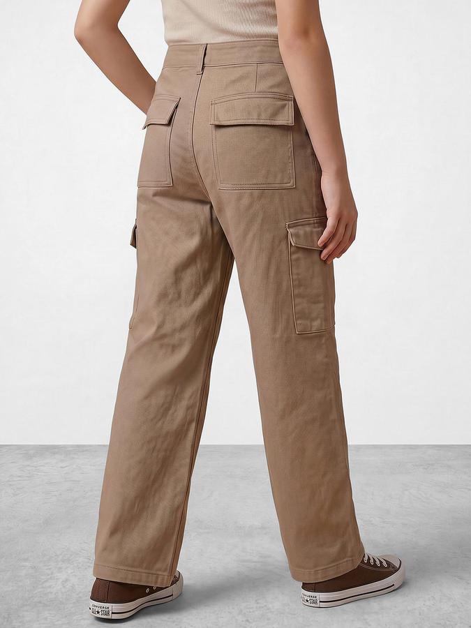 R&B Girl's Beige Regular Fit Cargos Trousers