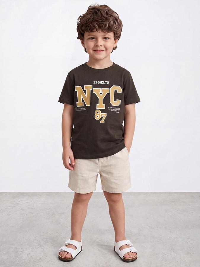 R&B Boys Olive Short Sleeve Round Neck Typography T-Shirt