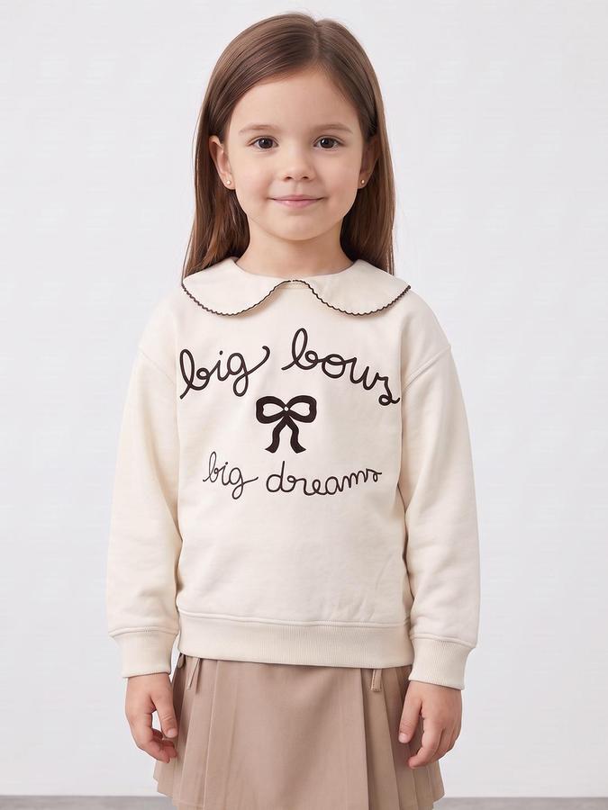 R&B Girls Ivory Graphic Print Round Neck Long Sleeves Sweatshirt