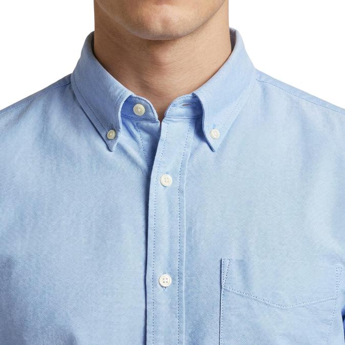 R&B Blue Solid Mens Button-Down Collar Long Sleeves Shirt 