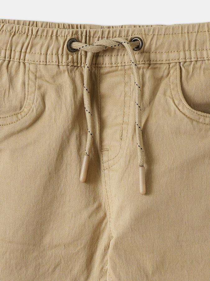 Boys Twill Regular Fit Drawstring Waist Clean Hem Trousers