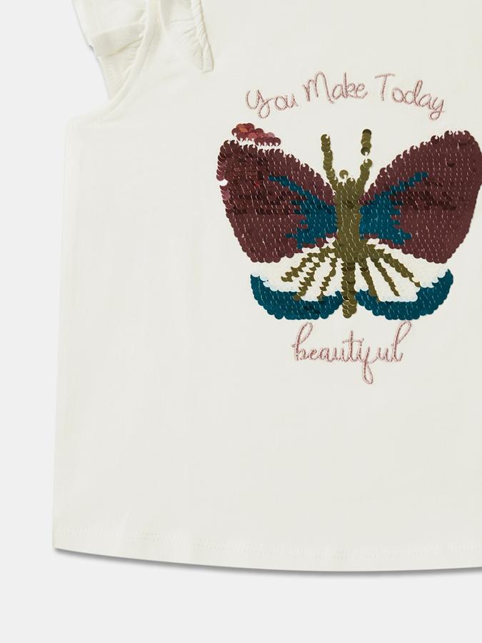 Girls Regular Fit Ruffled Sleeveless Crew Neck Top