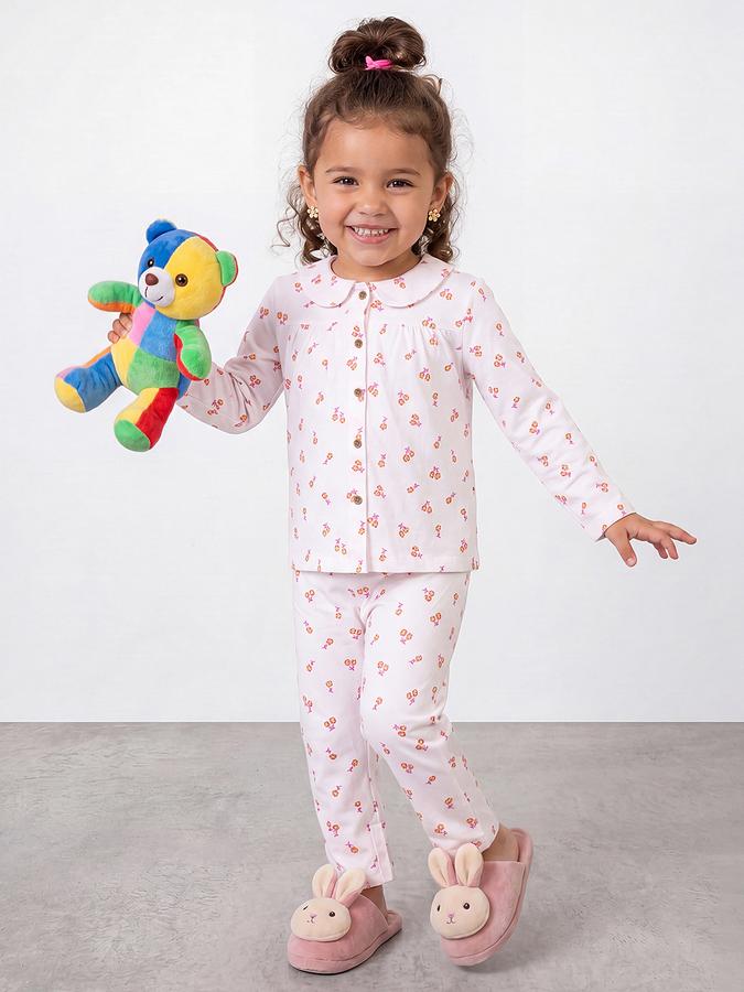 R&B Girls White Floral Print Long Sleeves Top &amp; Pyjamas Set