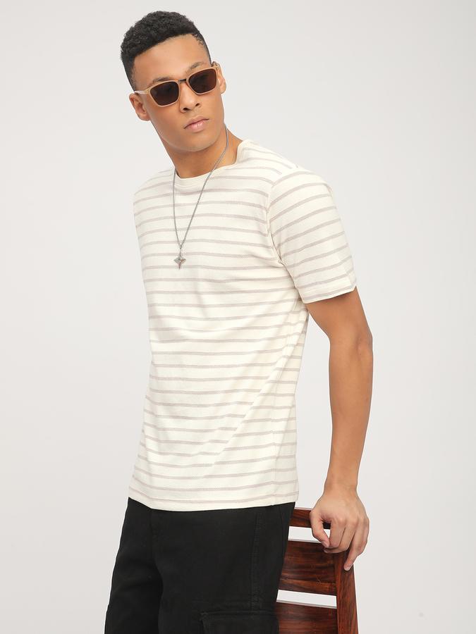 Men Polycotton Regular Fit Crew Neck Striped T-shirt