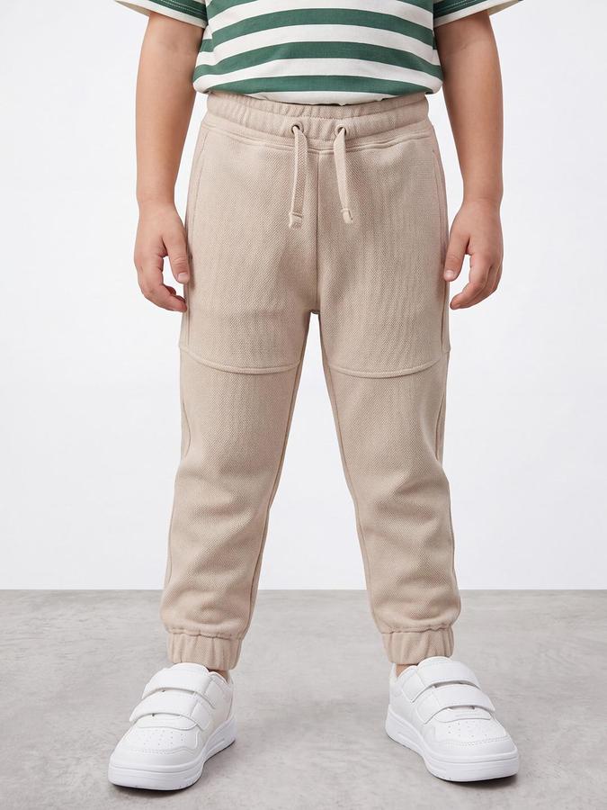 R&B Boys Beige Pure Cotton Solid Drawsting Joggers