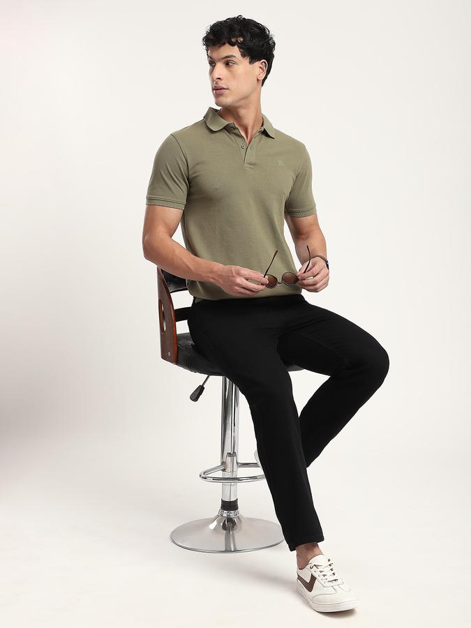 Men Cotton Blend Regular Fit Polo Neck Solid T-shirt