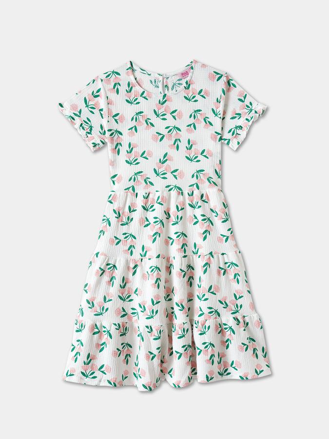 Girls Polyester Regular Fit Round Neck Printed Dress