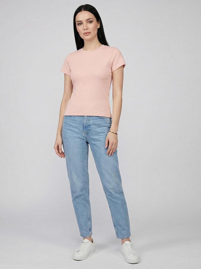 R&B Pink Solid Women Fitted Top 
