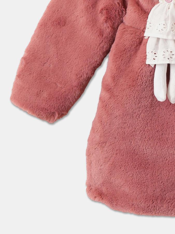 Girls Faux Fur Hooded Applique Zip Up Jacket