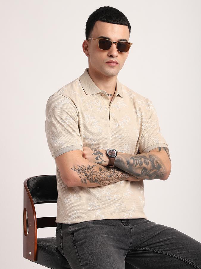 Men Cotton Regular Fit Polo Neck Graphic T-shirt