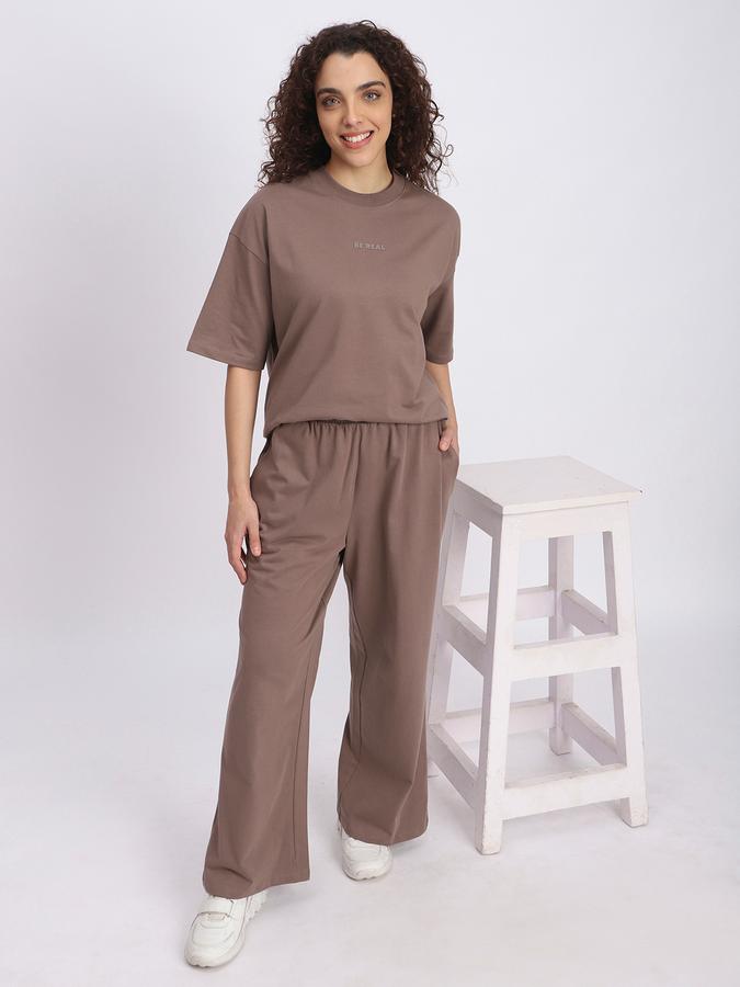 R&B Women Brown Solid Relaxed Co-ord Set