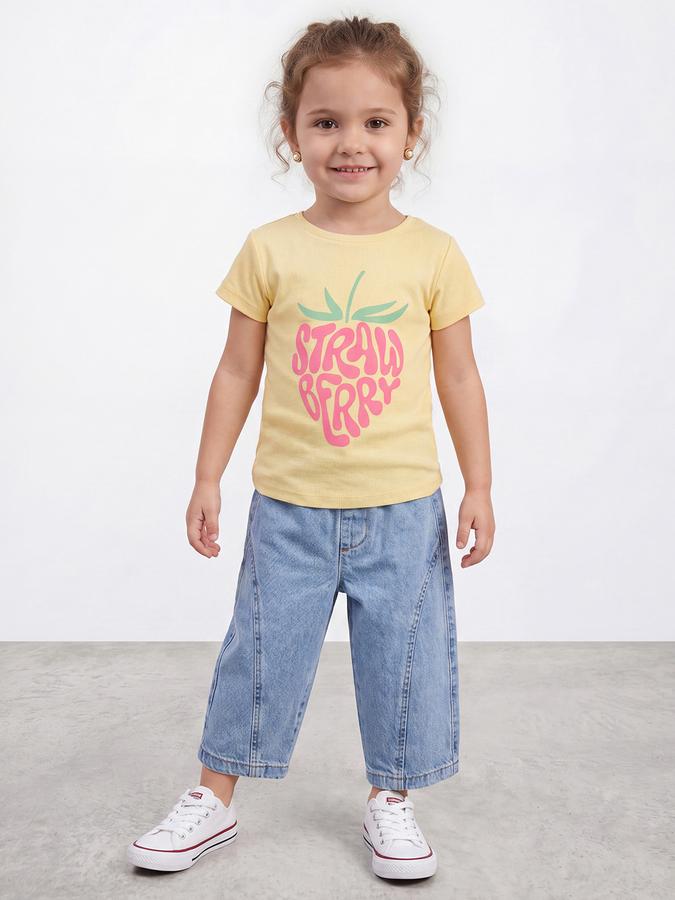R&B Girls Yellow Graphic Print Short Sleeves Tshirt
