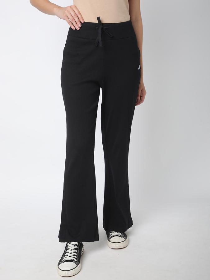 Women Cotton Regular Fit Mid Rise Textured Trousers