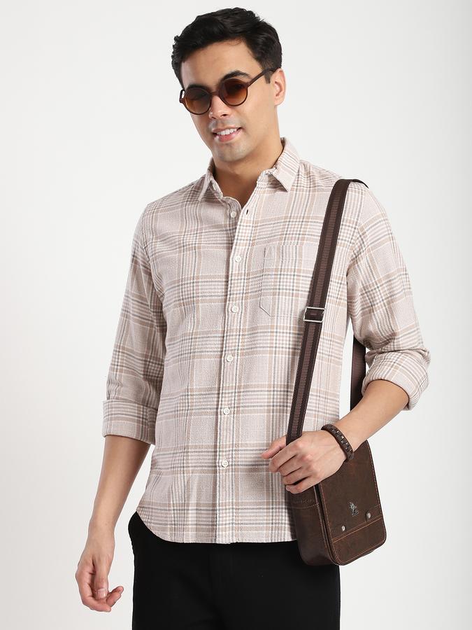 R&B Men's Beige Checked Shirt