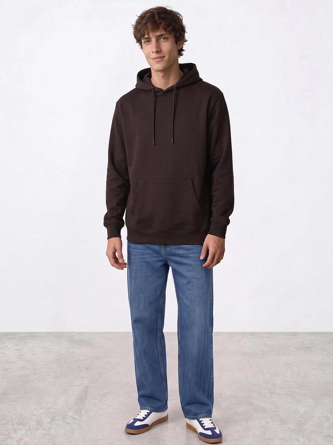 R&B Men Coffee Solid Hooded Long Sleeves Sweatshirt