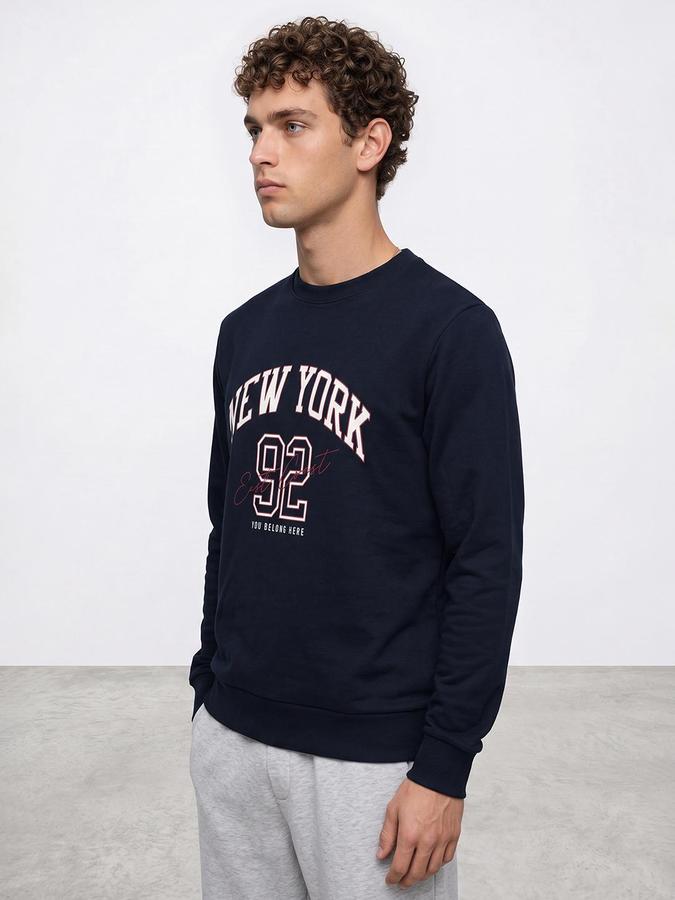 R&B Men Navy Graphic Print Round Neck Long Sleeves Sweatshirt