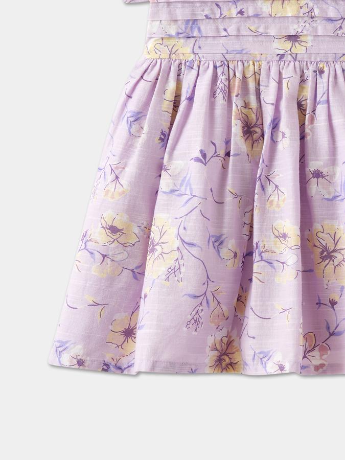 Girls Floral Puff Sleeve Peter Pan Collar Fit & Flare Dress